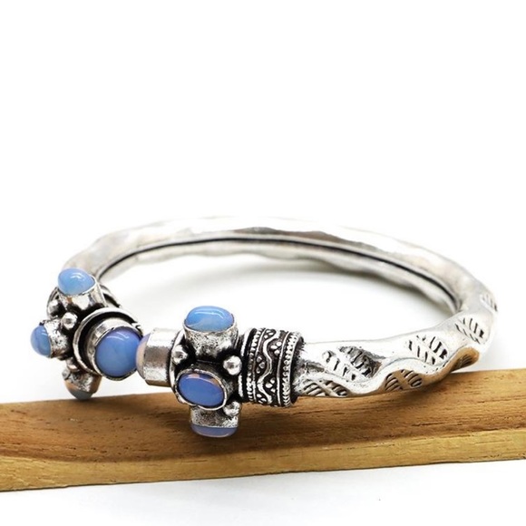 Silver Plated Bracelet Bangle with Genuine Opal - Picture 5 of 5